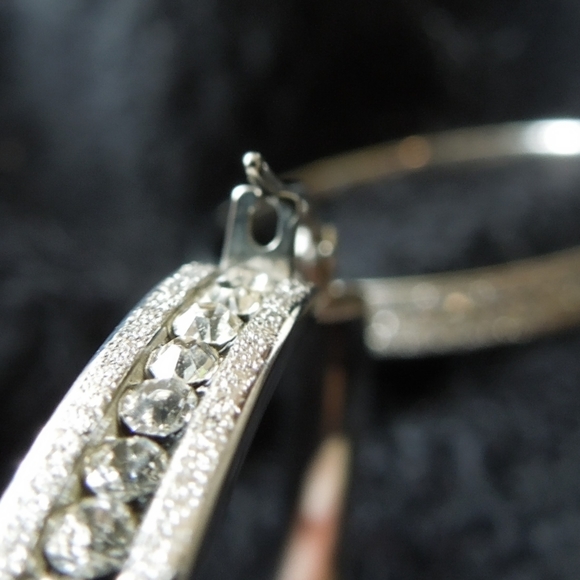 Stainless Steel silvertone inside/outside Pave, 2" inch Hoop earrings - Picture 5 of 9